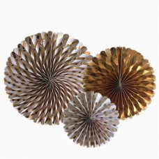 15" Paper Lanterns Decorative Hanging Fan Set 'Gold/White Foil' (3 pieces)